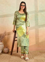 Prazu Fashion Mahendi Green Printed Cotton Reyon Kurta Pant Set - Distacart