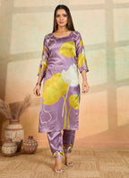 Prazu Fashion Light Lavender Printed Cotton Reyon Kurta Pant Set - Distacart
