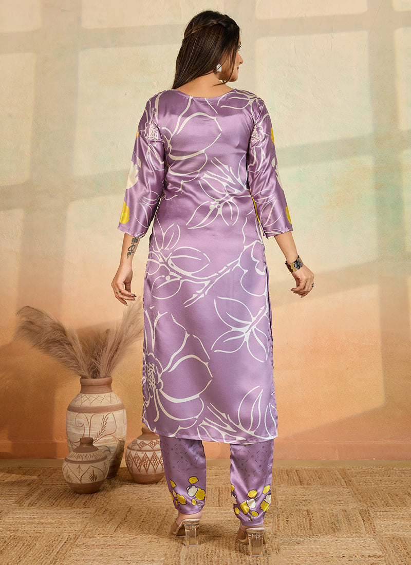 Prazu Fashion Light Lavender Printed Cotton Reyon Kurta Pant Set - Distacart
