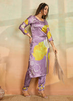 Prazu Fashion Light Lavender Printed Cotton Reyon Kurta Pant Set - Distacart