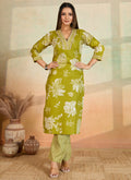 Prazu Fashion Parrot Green Printed Cotton Blend Kurta Pant Set - Distacart