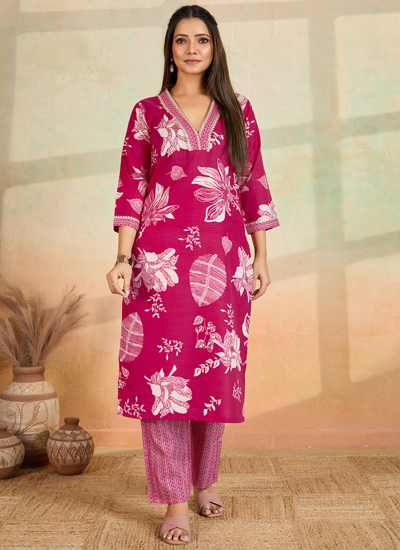 Prazu Fashion Pink Printed Cotton Blend Kurta Pant Set - Distacart