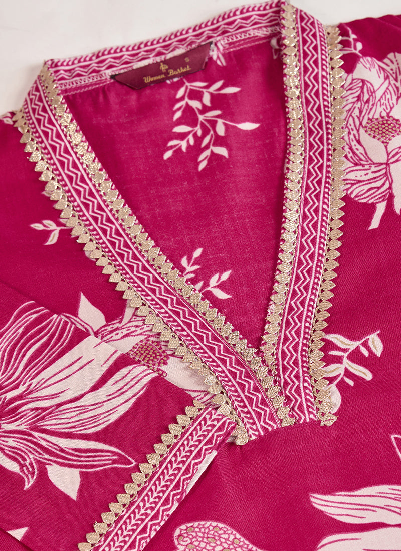 Prazu Fashion Pink Printed Cotton Blend Kurta Pant Set - Distacart