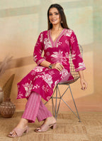 Prazu Fashion Pink Printed Cotton Blend Kurta Pant Set - Distacart