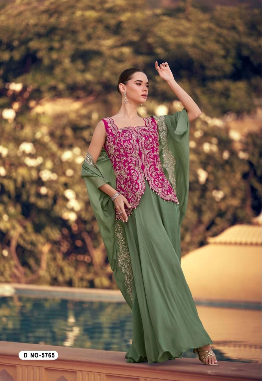 Aarshi Fashions Pink Chinon Wedding Gowns