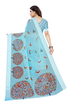 Vamika Linen Satin Border Sky Blue Bollywood Style Saree - Distacart