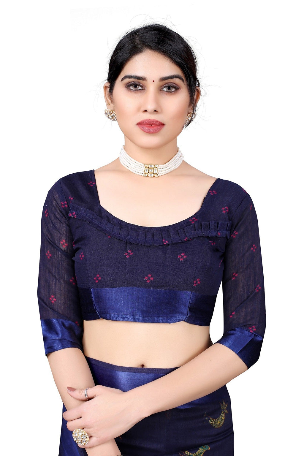 Vamika Linen Satin Border Navy Bollywood Style Saree - Distacart
