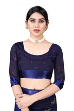 Vamika Linen Satin Border Navy Bollywood Style Saree - Distacart