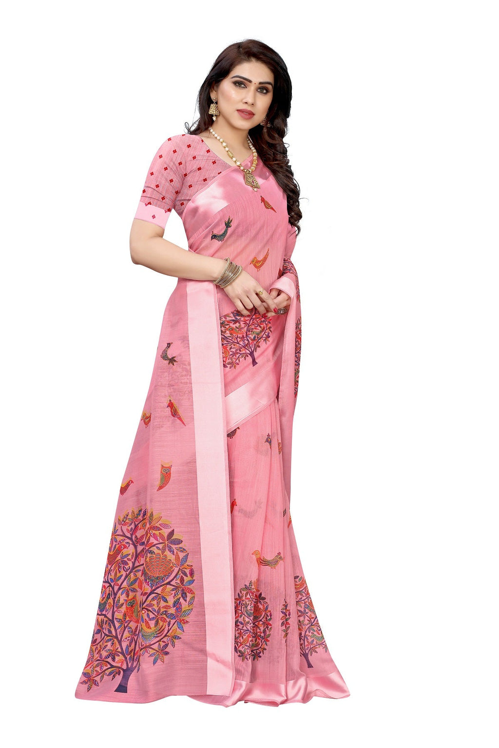 Vamika Linen Satin Border Peach Bollywood Style Saree