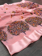 Vamika Linen Satin Border Peach Bollywood Style Saree
