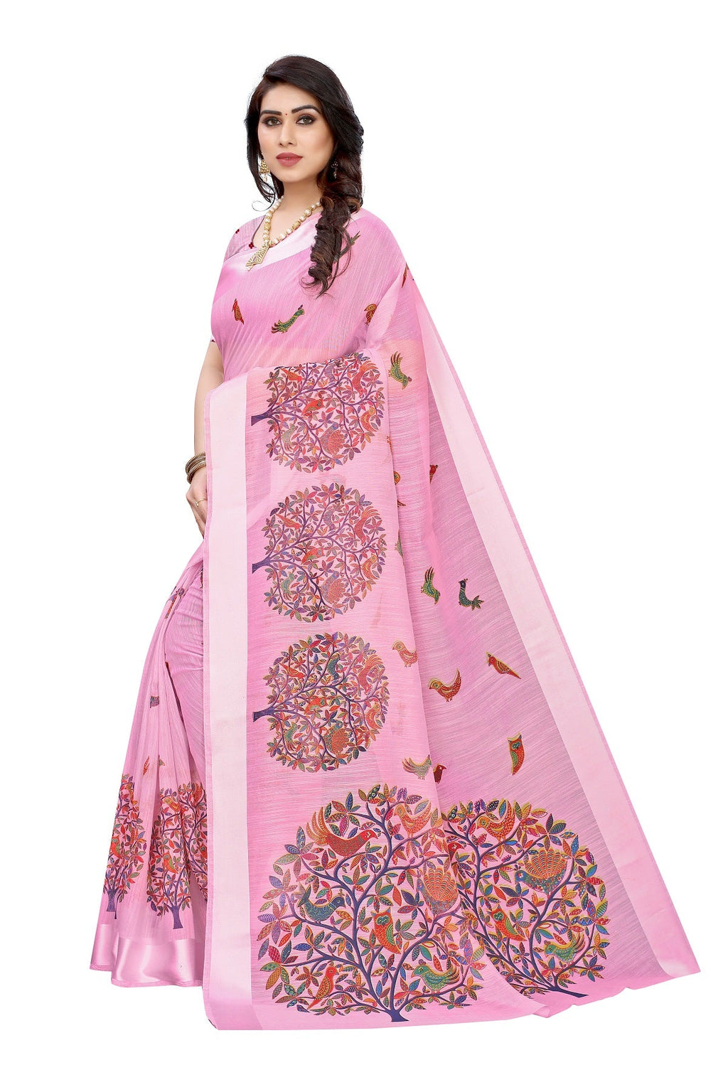 Vamika Linen Satin Border Pink Bollywood Style Saree