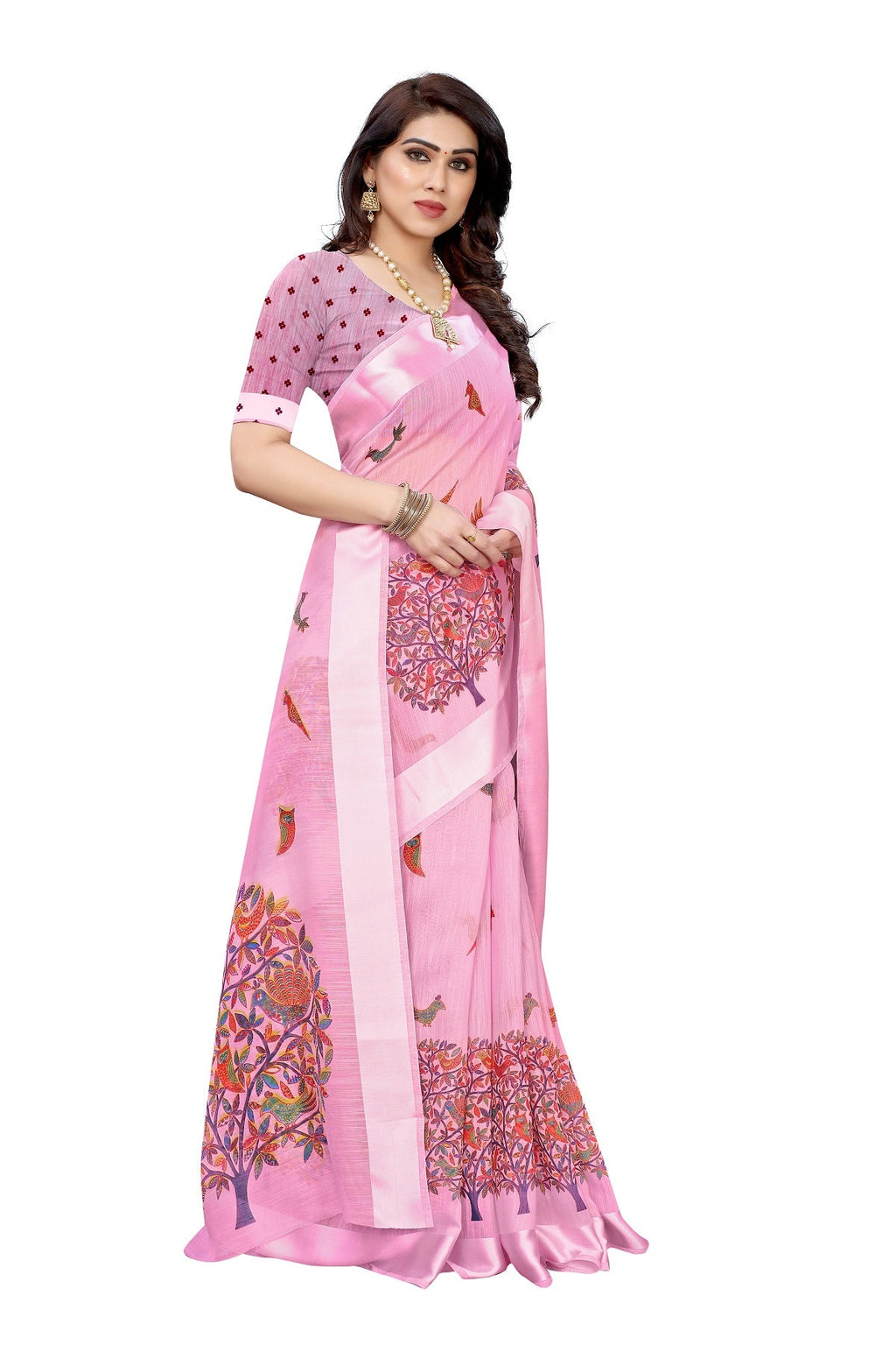 Vamika Linen Satin Border Pink Bollywood Style Saree