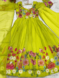 Evanik Parrot Soft Organza Silk With Floral Print Fully Flared Anarkali Pant With Dupatta Set