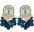 Jewel City Traditional Gold-Plated Kundan Earrings with Blue Beads – Handcrafted Ethnic Dangler Jewelry – Wedding & Party Wear - Distacart