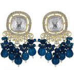 Jewel City Traditional Gold-Plated Kundan Earrings with Blue Beads – Handcrafted Ethnic Dangler Jewelry – Wedding & Party Wear - Distacart