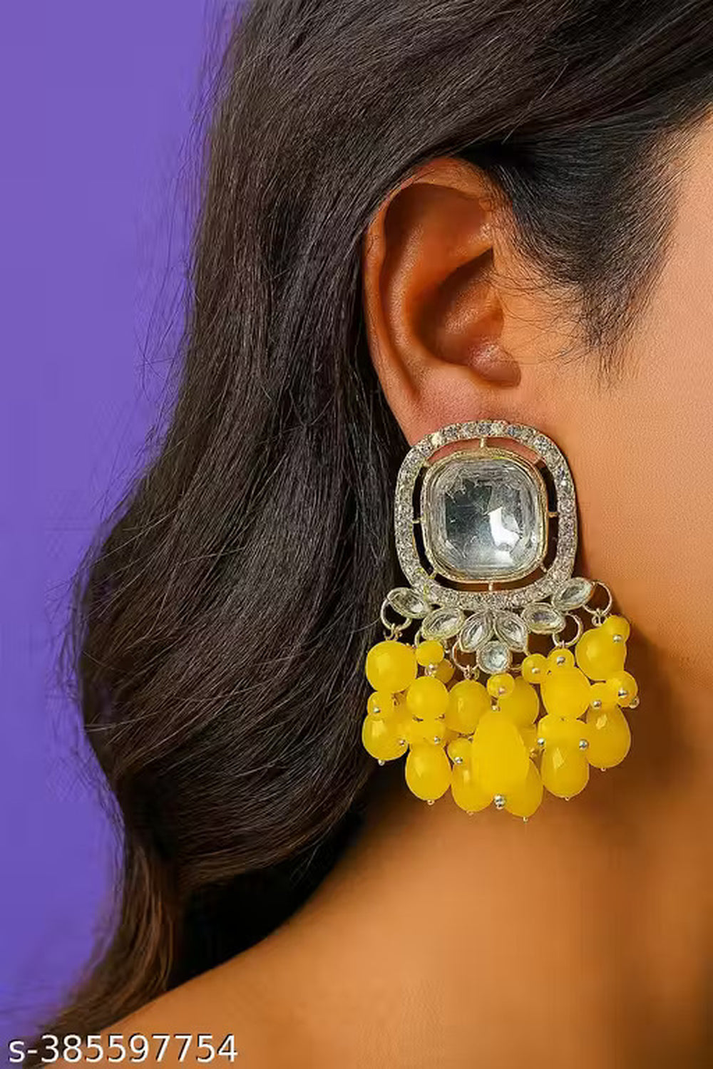 Jewel City Traditional Gold-Plated Kundan Earrings with Blue Beads – Handcrafted Ethnic Dangler Jewelry – Wedding & Party Wear - Distacart