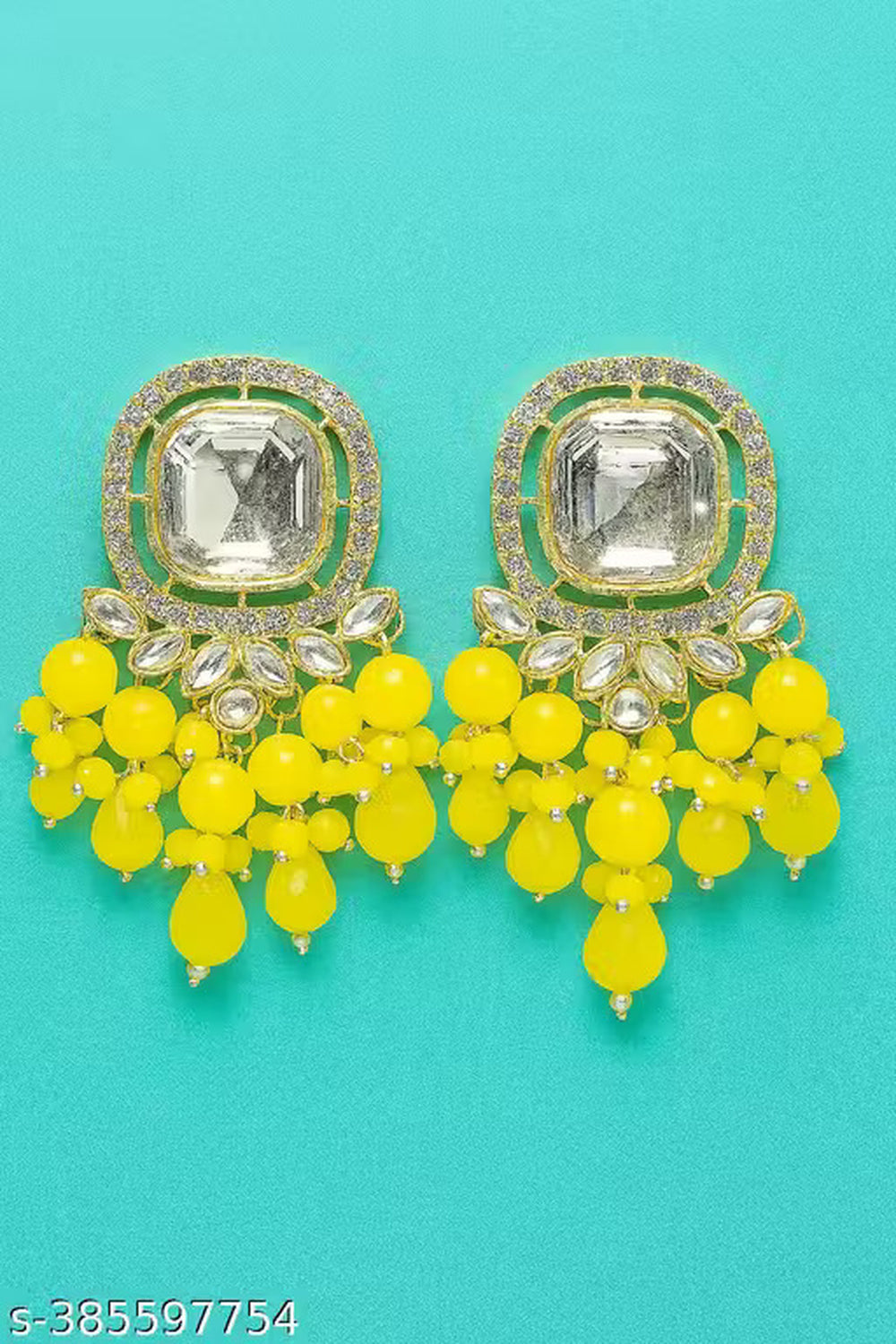 Jewel City Traditional Gold-Plated Kundan Earrings with Blue Beads – Handcrafted Ethnic Dangler Jewelry – Wedding & Party Wear - Distacart