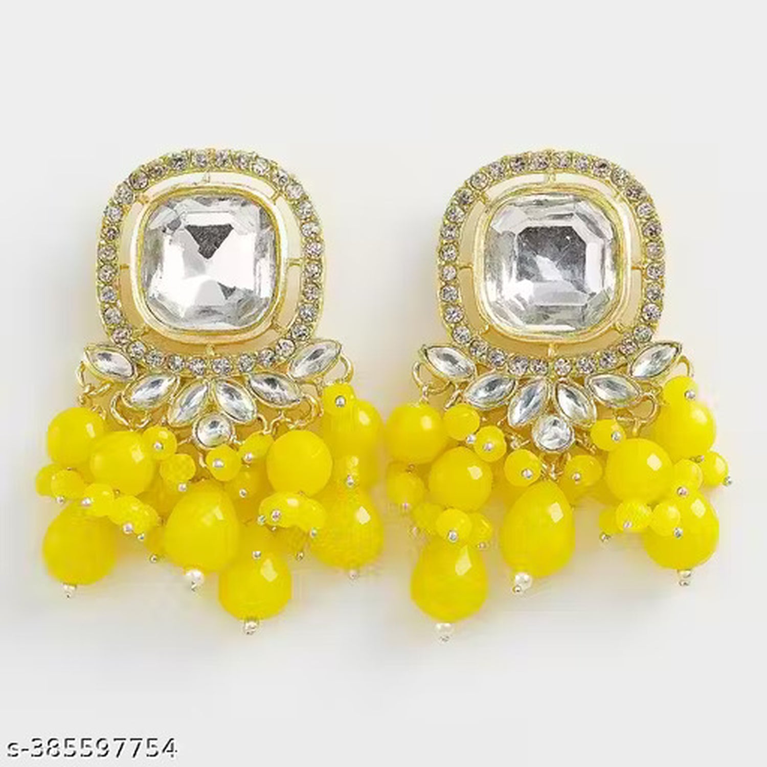 Jewel City Traditional Gold-Plated Kundan Earrings with Blue Beads – Handcrafted Ethnic Dangler Jewelry – Wedding & Party Wear - Distacart