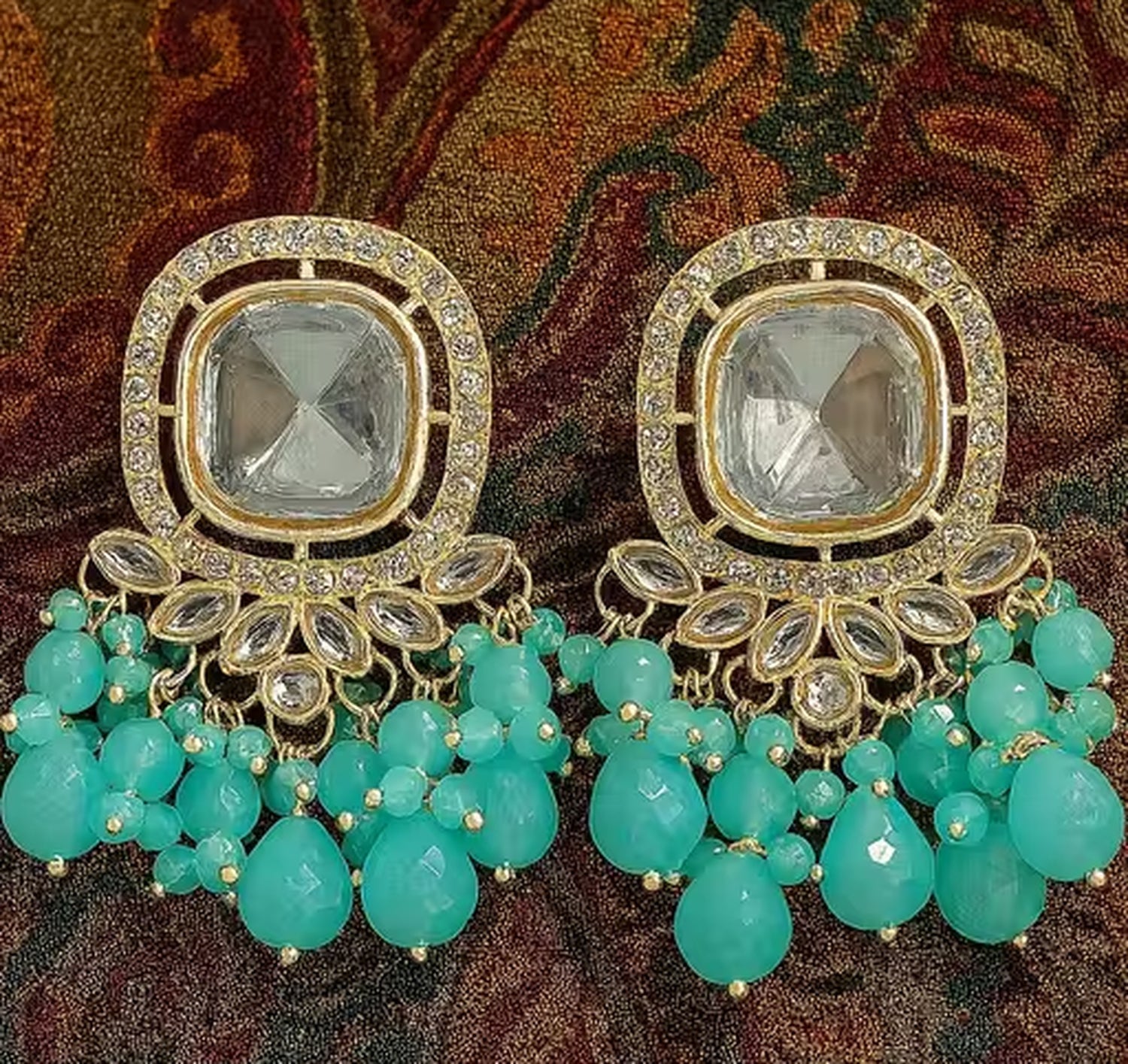 Jewel City Traditional Gold-Plated Kundan Earrings with Blue Beads – Handcrafted Ethnic Dangler Jewelry – Wedding & Party Wear - Distacart