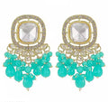 Jewel City Traditional Gold-Plated Kundan Earrings with Blue Beads – Handcrafted Ethnic Dangler Jewelry – Wedding & Party Wear - Distacart