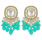 Jewel City Traditional Gold-Plated Kundan Earrings with Blue Beads – Handcrafted Ethnic Dangler Jewelry – Wedding & Party Wear - Distacart