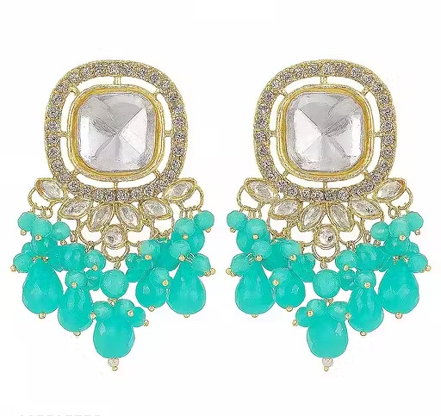 Jewel City Traditional Gold-Plated Kundan Earrings with Blue Beads – Handcrafted Ethnic Dangler Jewelry – Wedding & Party Wear - Distacart
