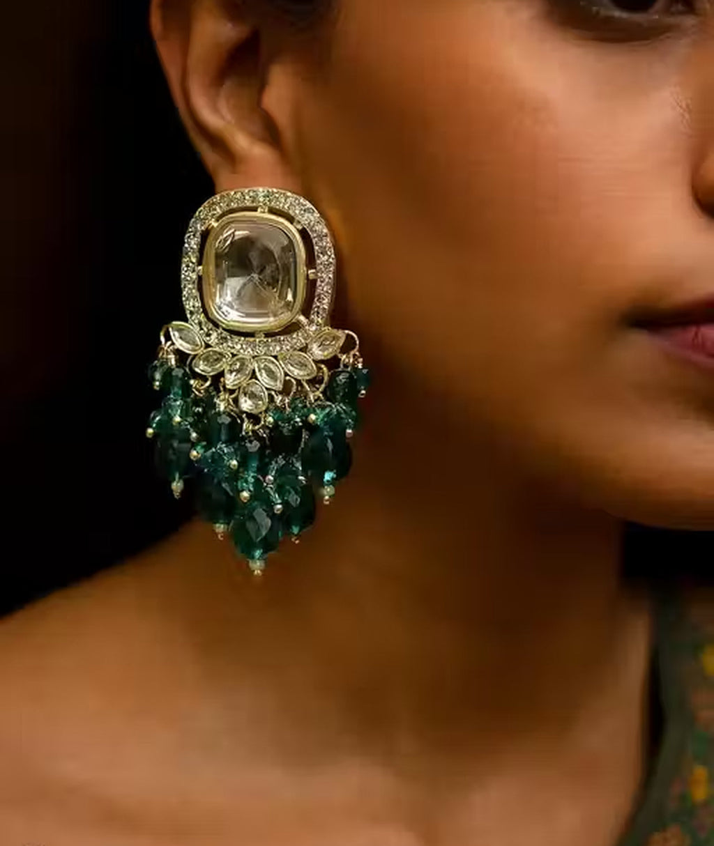 Jewel City Traditional Gold-Plated Kundan Earrings with Blue Beads – Handcrafted Ethnic Dangler Jewelry – Wedding & Party Wear - Distacart