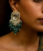 Jewel City Traditional Gold-Plated Kundan Earrings with Blue Beads – Handcrafted Ethnic Dangler Jewelry – Wedding & Party Wear - Distacart