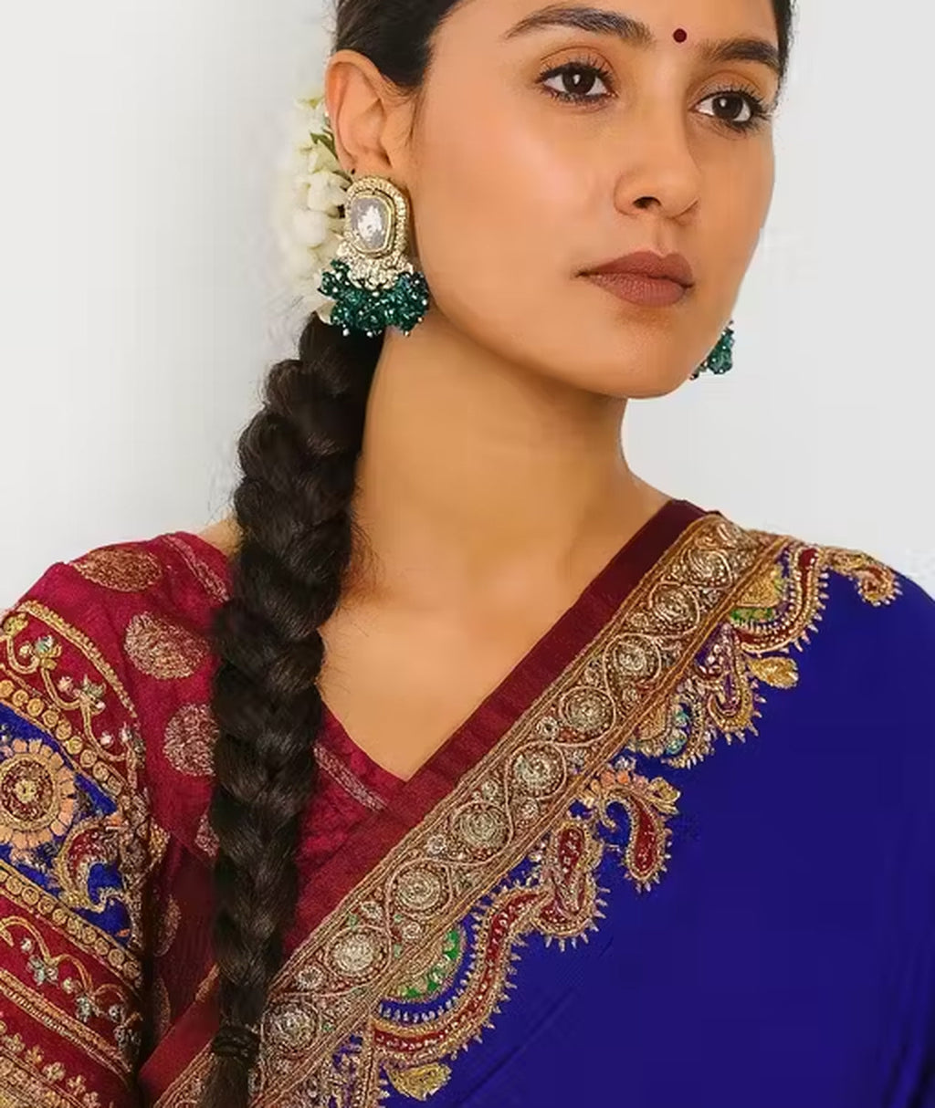 Jewel City Traditional Gold-Plated Kundan Earrings with Blue Beads – Handcrafted Ethnic Dangler Jewelry – Wedding & Party Wear - Distacart