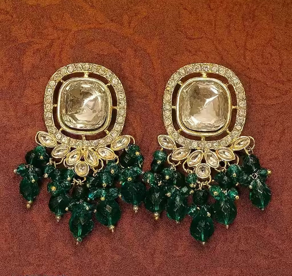 Jewel City Traditional Gold-Plated Kundan Earrings with Blue Beads – Handcrafted Ethnic Dangler Jewelry – Wedding & Party Wear - Distacart