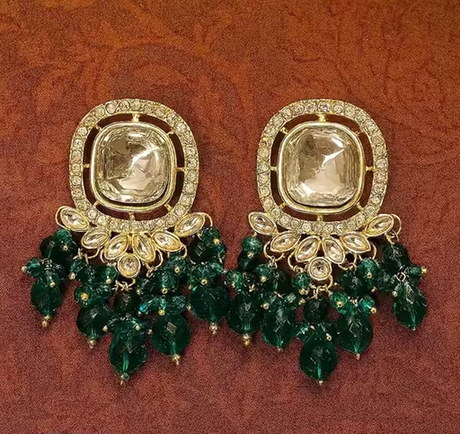 Jewel City Traditional Gold-Plated Kundan Earrings with Blue Beads – Handcrafted Ethnic Dangler Jewelry – Wedding & Party Wear - Distacart