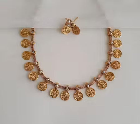 Jewel City Temple Coin Necklace Set – Traditional Gold-Plated Lakshmi Design – South Indian Ethnic Jewelry Set