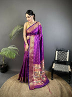 Joban Fashion Purple Butti Woven Soft Lichi Silk Paithani Saree - Distacart