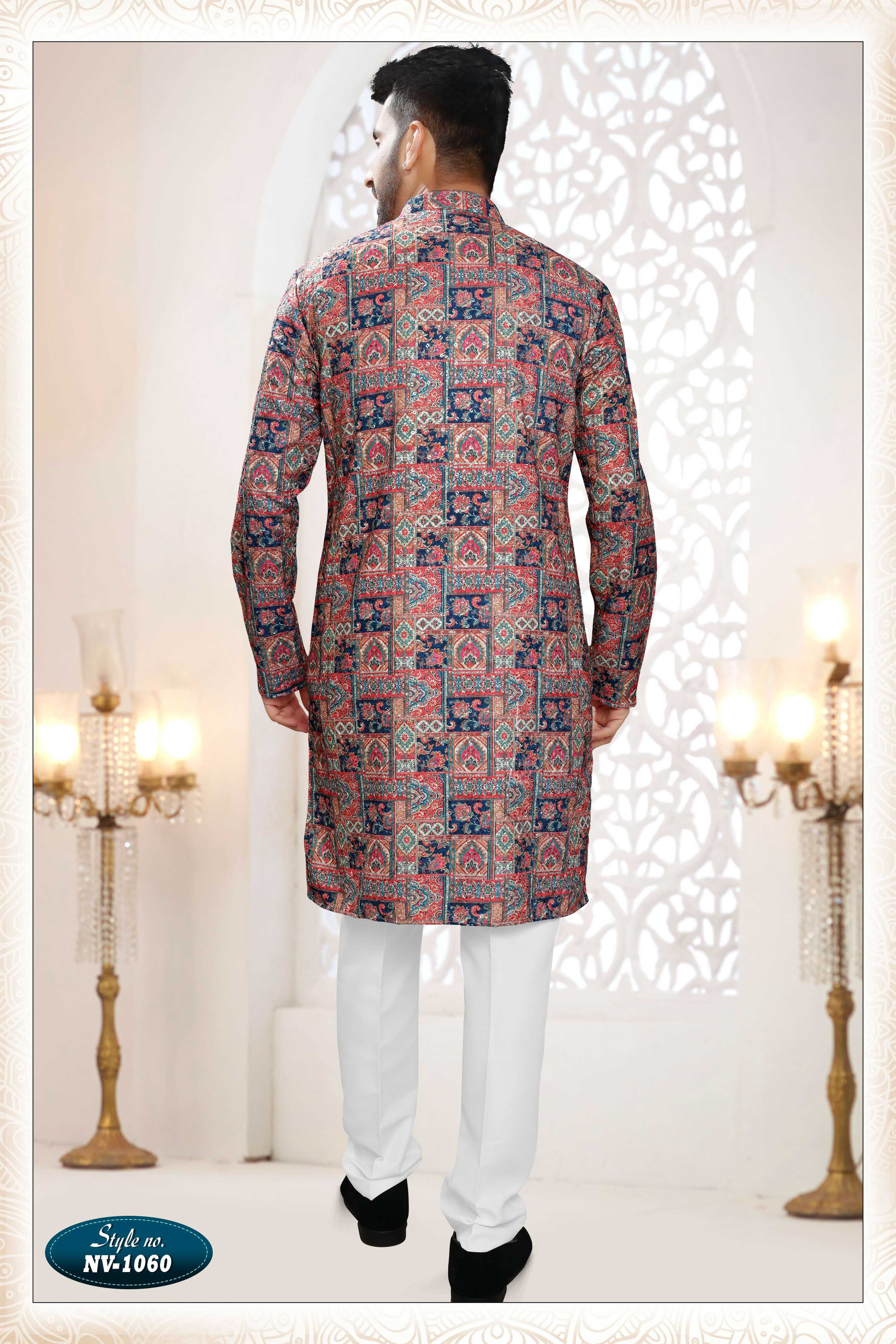 Joban Fashion Men's Cream Base Straight Rayon Thread And Sequence Embroidery All Over Kurta Set