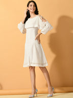 Myshka Women's White Fit and Flare Party Dress - Distacart