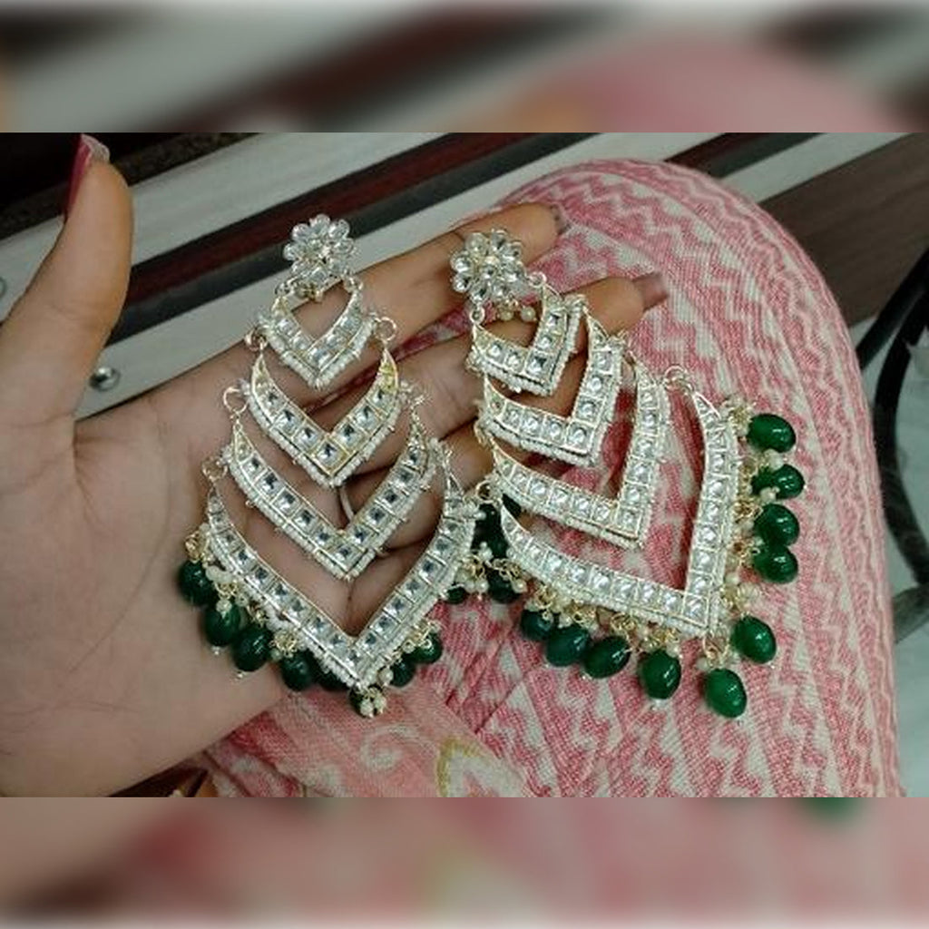 Jewel City Elegant Layered Kundan Pearl Earrings - Handcrafted Multi-Tier Chandbali Jhumkas - Bridal Wedding Statement Jewelry - Distacart