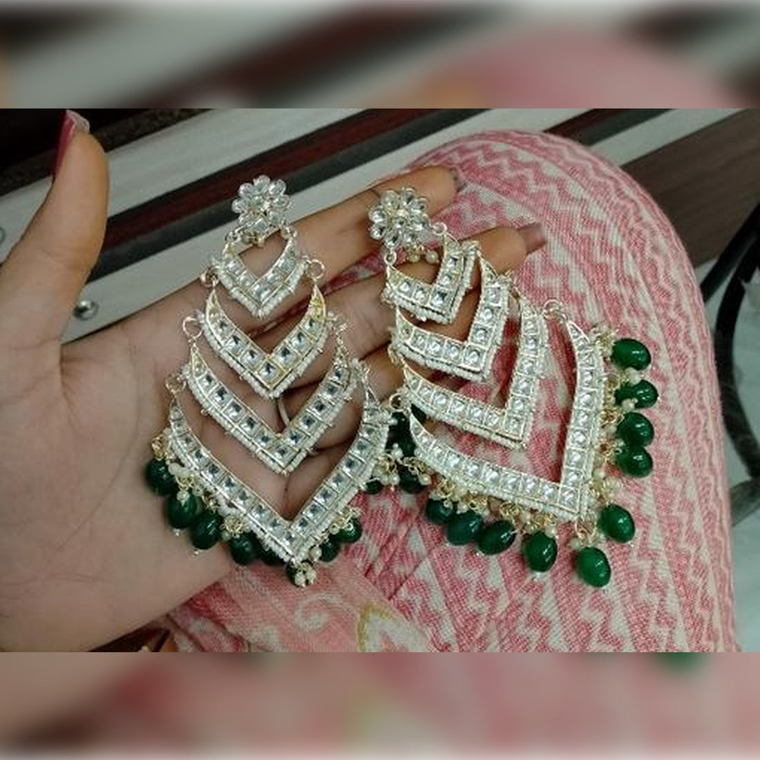 Jewel City Elegant Layered Kundan Pearl Earrings - Handcrafted Multi-Tier Chandbali Jhumkas - Bridal Wedding Statement Jewelry - Distacart
