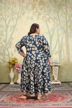 Jyoti Fashion Women's Navy Blue Rayon Floral Print with Sequins Designer Anarkali Set