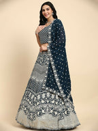Blue Georgette Thread Embroidered Lehenga Choli with Dupatta - Tanya