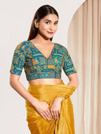 Joban Fashion Fire Blue Viscose Rayon Padded Blouse With V Neck Elbow Sleeves - Distacart