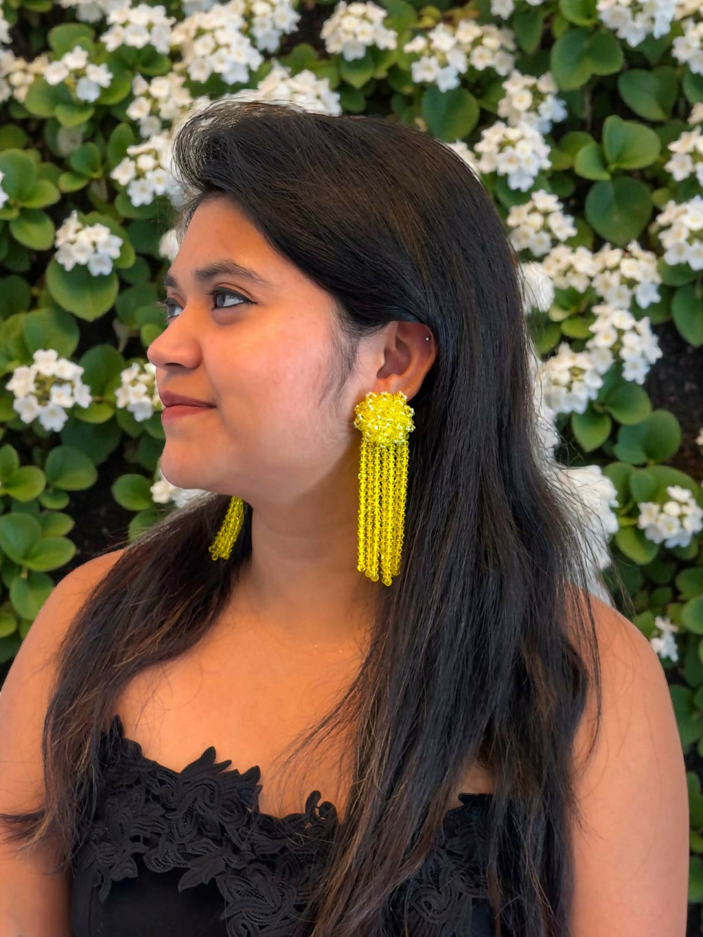 Inhanns Handmade Crystal Waterfall Earrings - Long - Yellow - Distacart