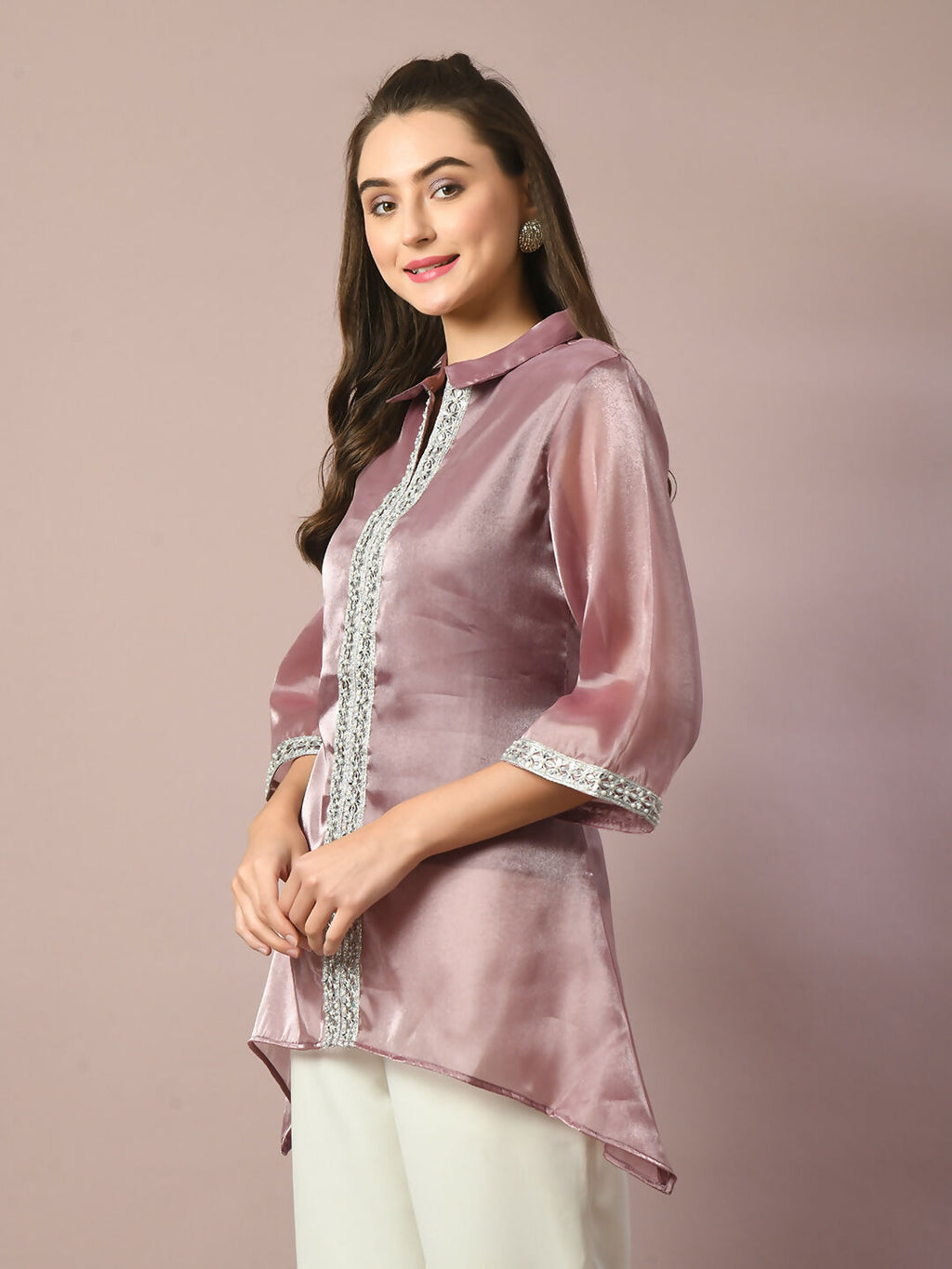 Myshka Women's Brown Solid Longline Party Tunic