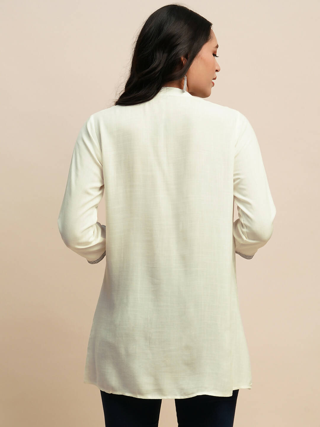 White Rayon Embroidered Top - Tarini