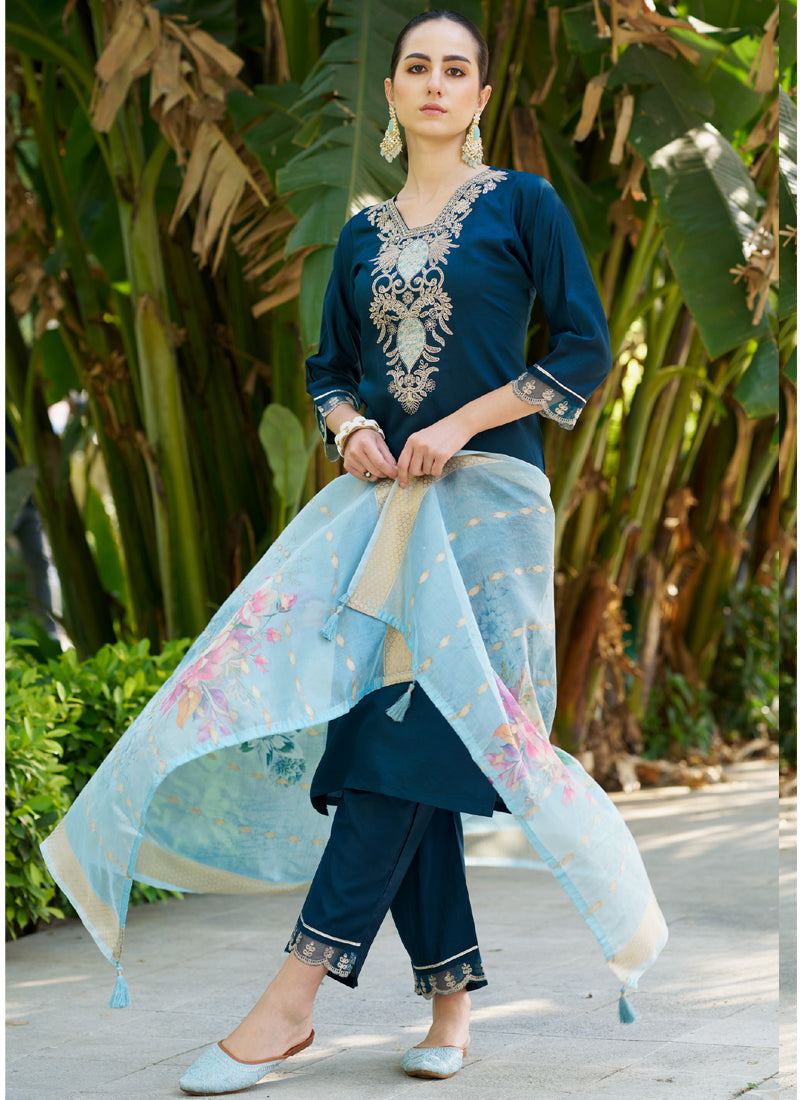 Vegaa Fashion Royal Blue Viscose Rayon Embroidered Salwar Suit - Distacart
