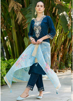 Vegaa Fashion Royal Blue Viscose Rayon Embroidered Salwar Suit - Distacart