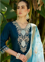 Vegaa Fashion Royal Blue Viscose Rayon Embroidered Salwar Suit - Distacart