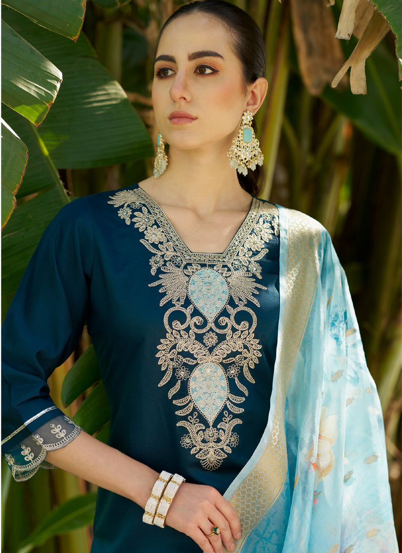 Vegaa Fashion Royal Blue Viscose Rayon Embroidered Salwar Suit - Distacart