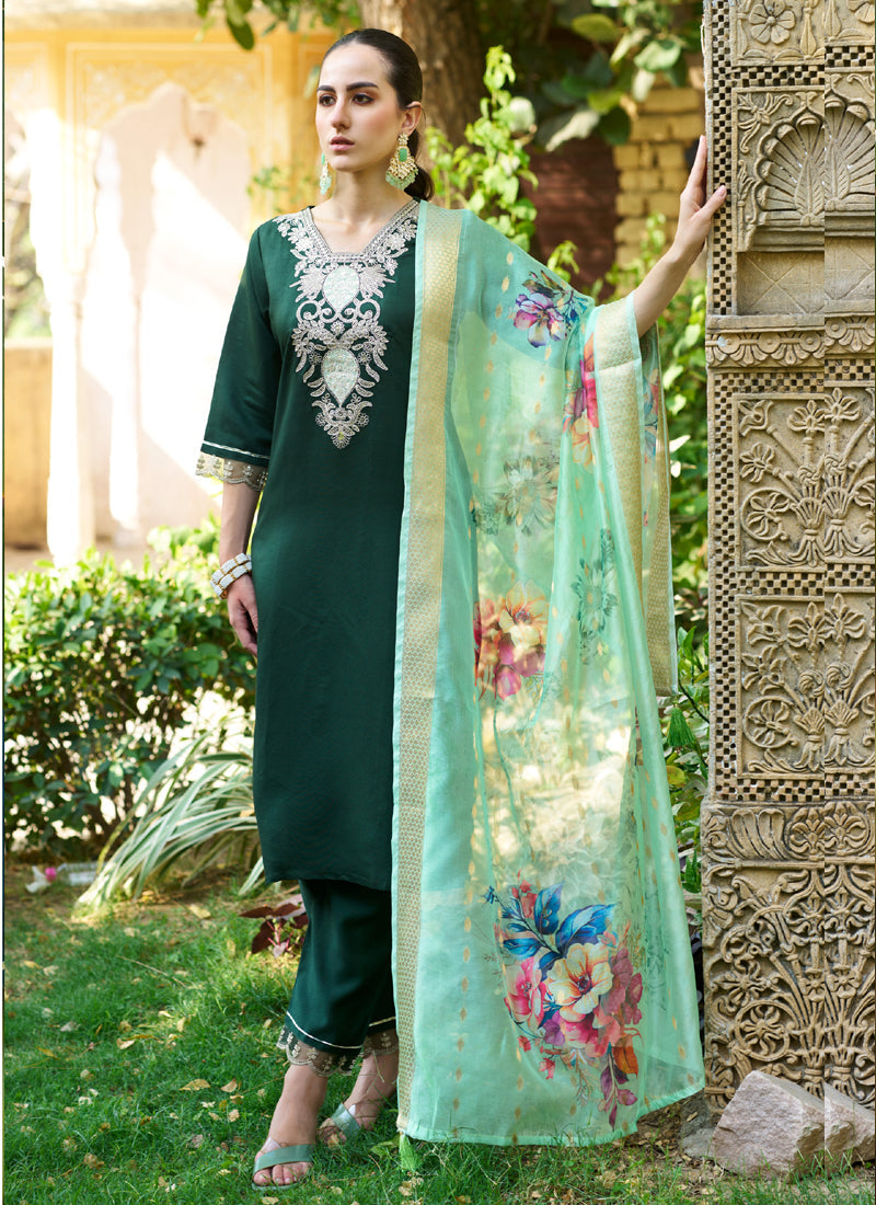 Vegaa Fashion Green Viscose Rayon Embroidered Salwar Suit - Distacart