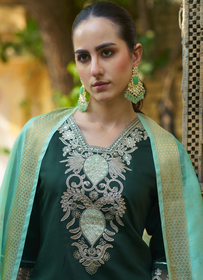 Vegaa Fashion Green Viscose Rayon Embroidered Salwar Suit - Distacart