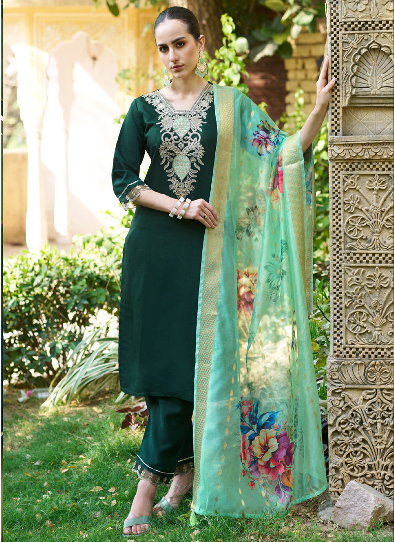 Vegaa Fashion Green Viscose Rayon Embroidered Salwar Suit - Distacart